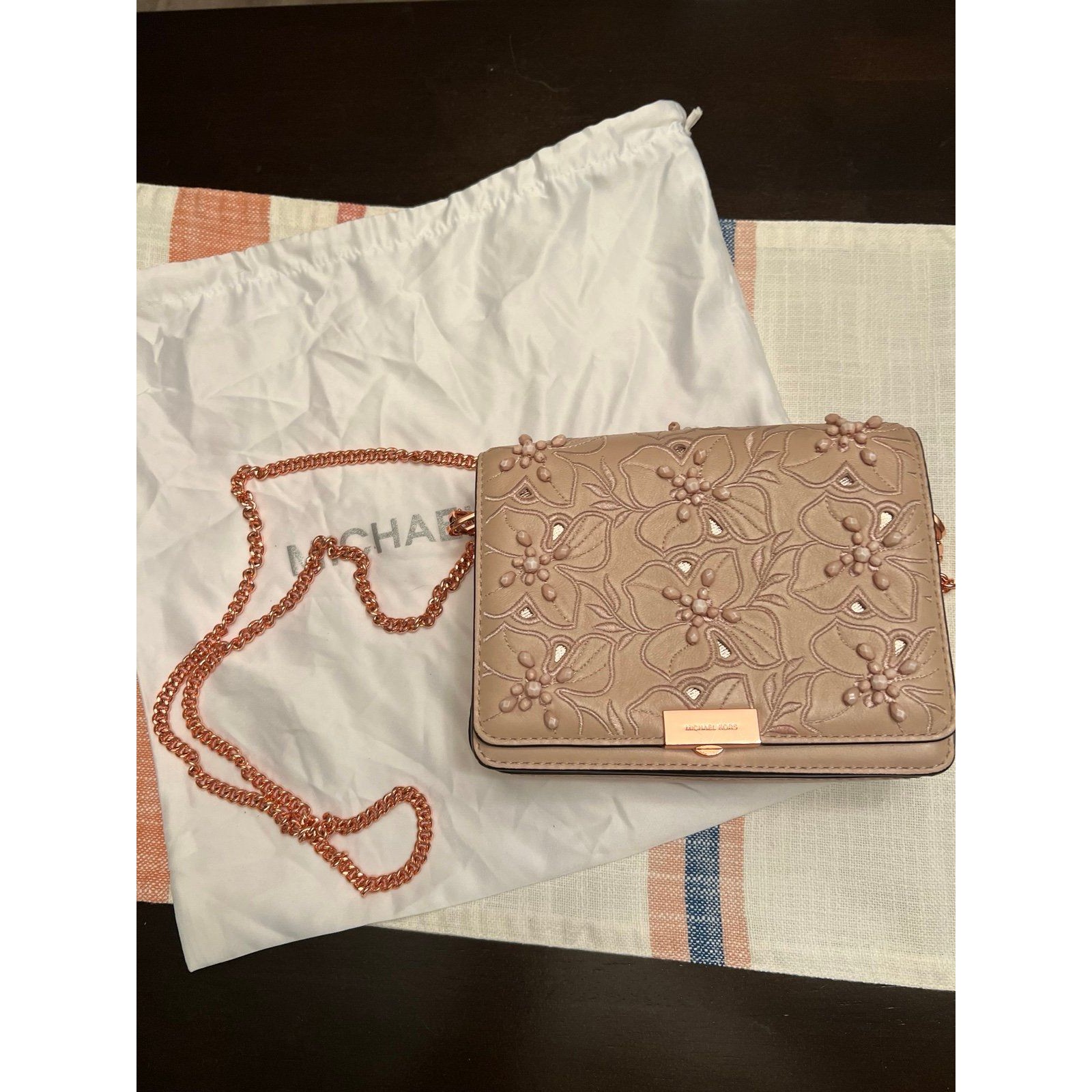 Dusty Pink Michael Kors Crossbody Beaded Handbag
